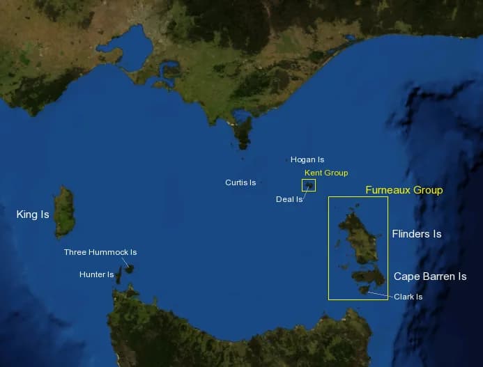 Map of islands across Bass Strait
