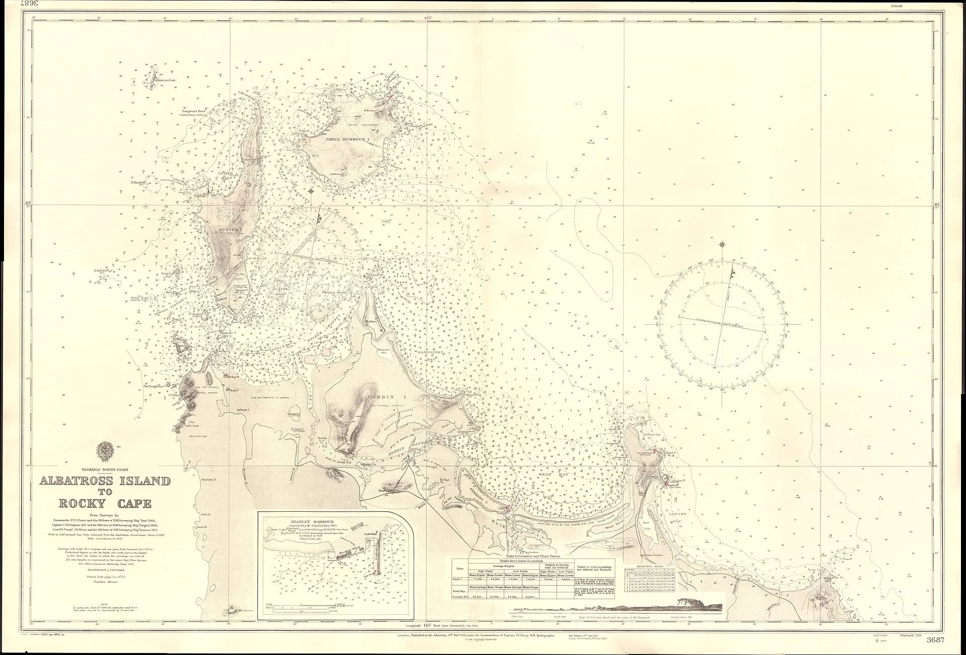 Historical Admiralty chart from Albatross Island to Rocky Cape