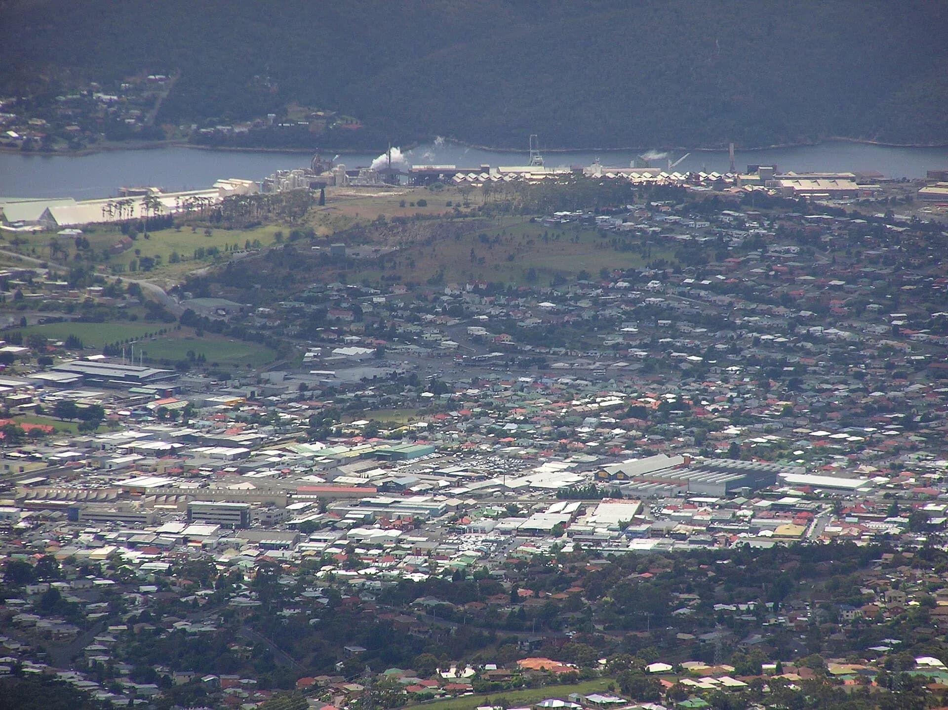 Industrial and residential landscape between Moonah and Lutana