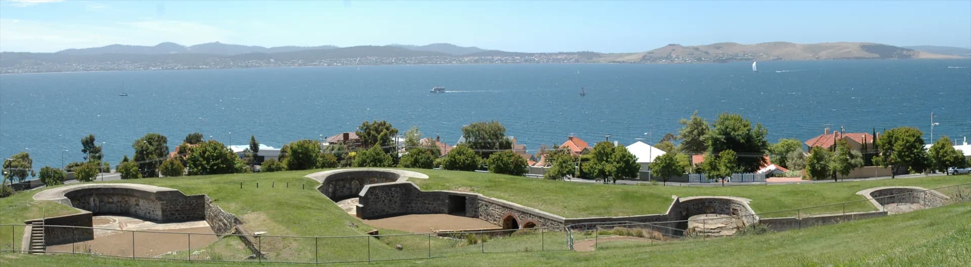 A panorama of the preserved earthworks at Alexandra Battery