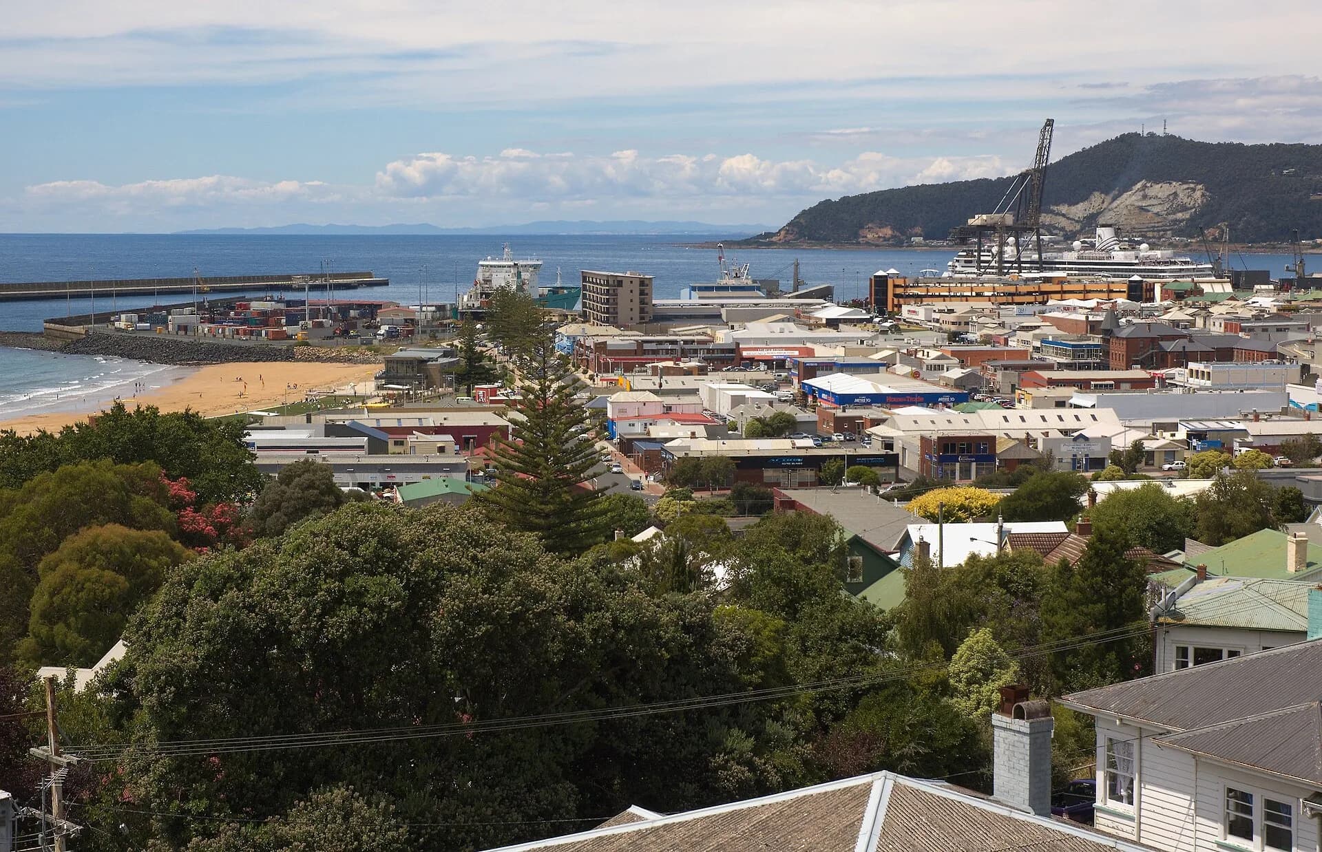 Burnie city, port and surrounding hills