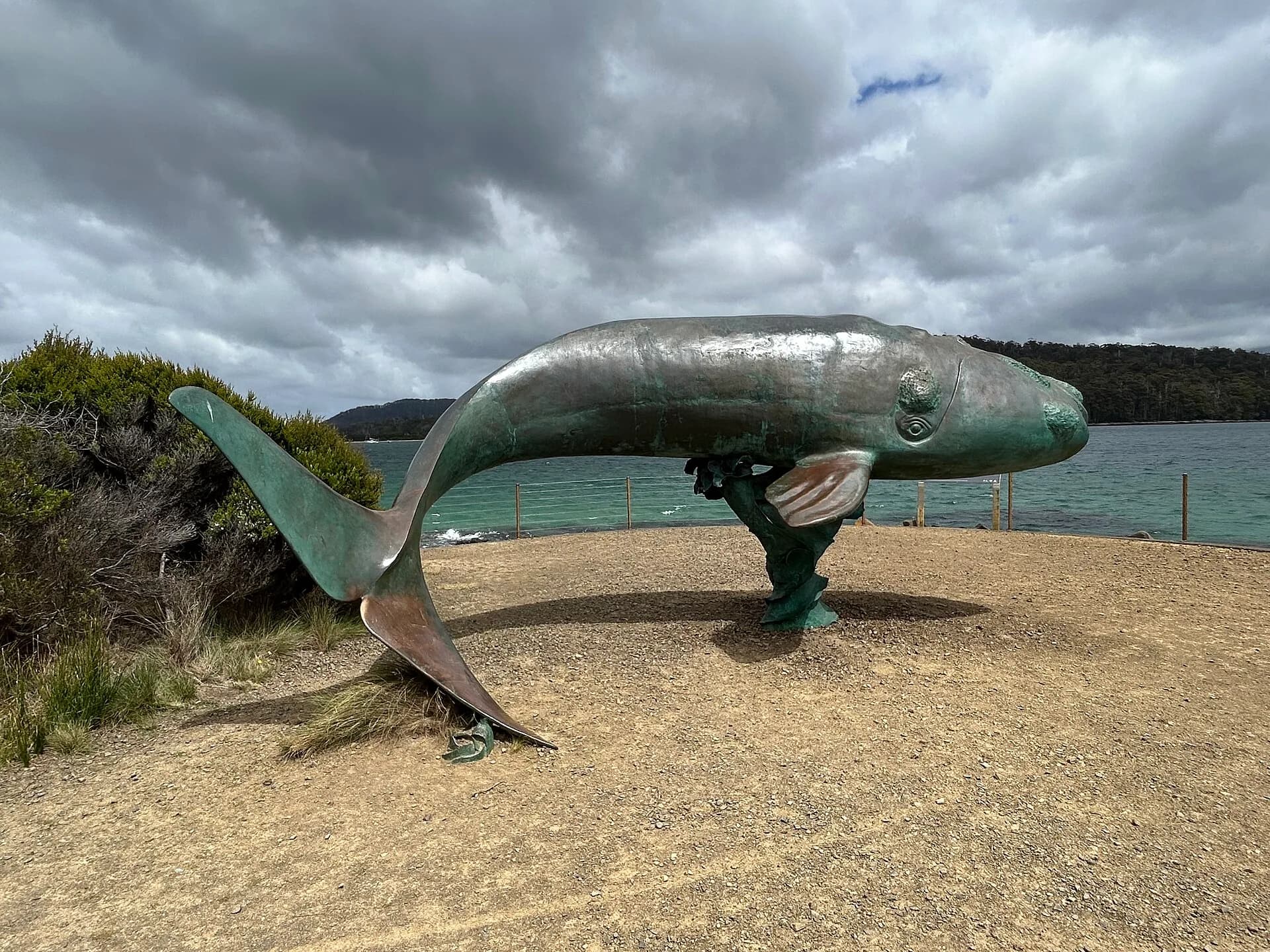 Bronze whale sculpture at Cockle Creek
