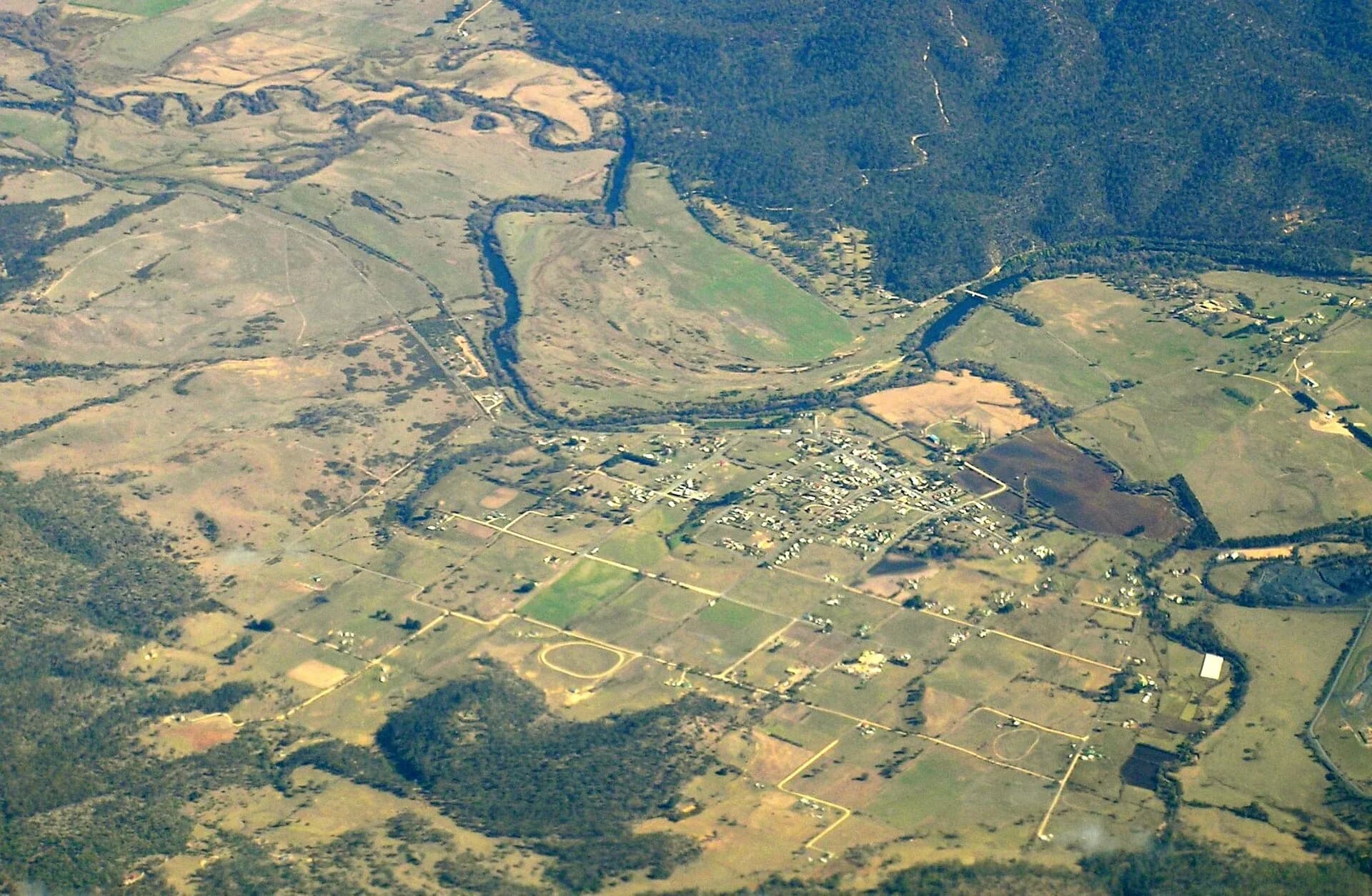 Aerial view of Fingal in the South Esk valley