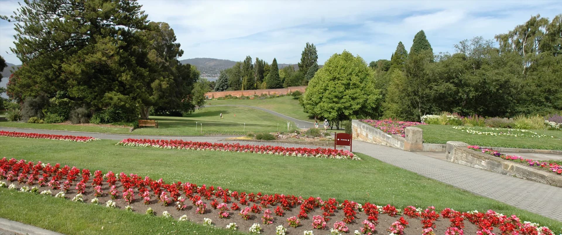 Historic view across the Royal Tasmanian Botanical Gardens in Hobart
