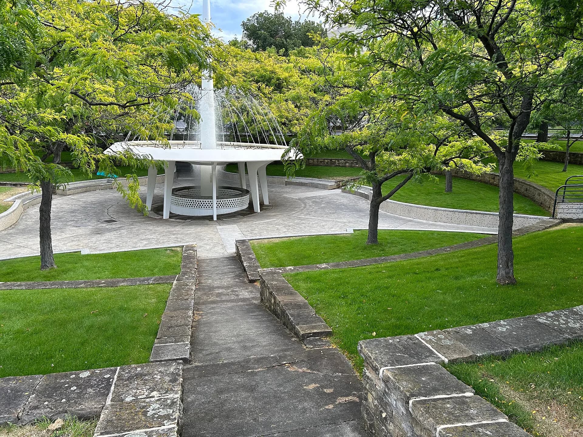 Fountain and planted terraces at Railway Roundabout in central Hobart