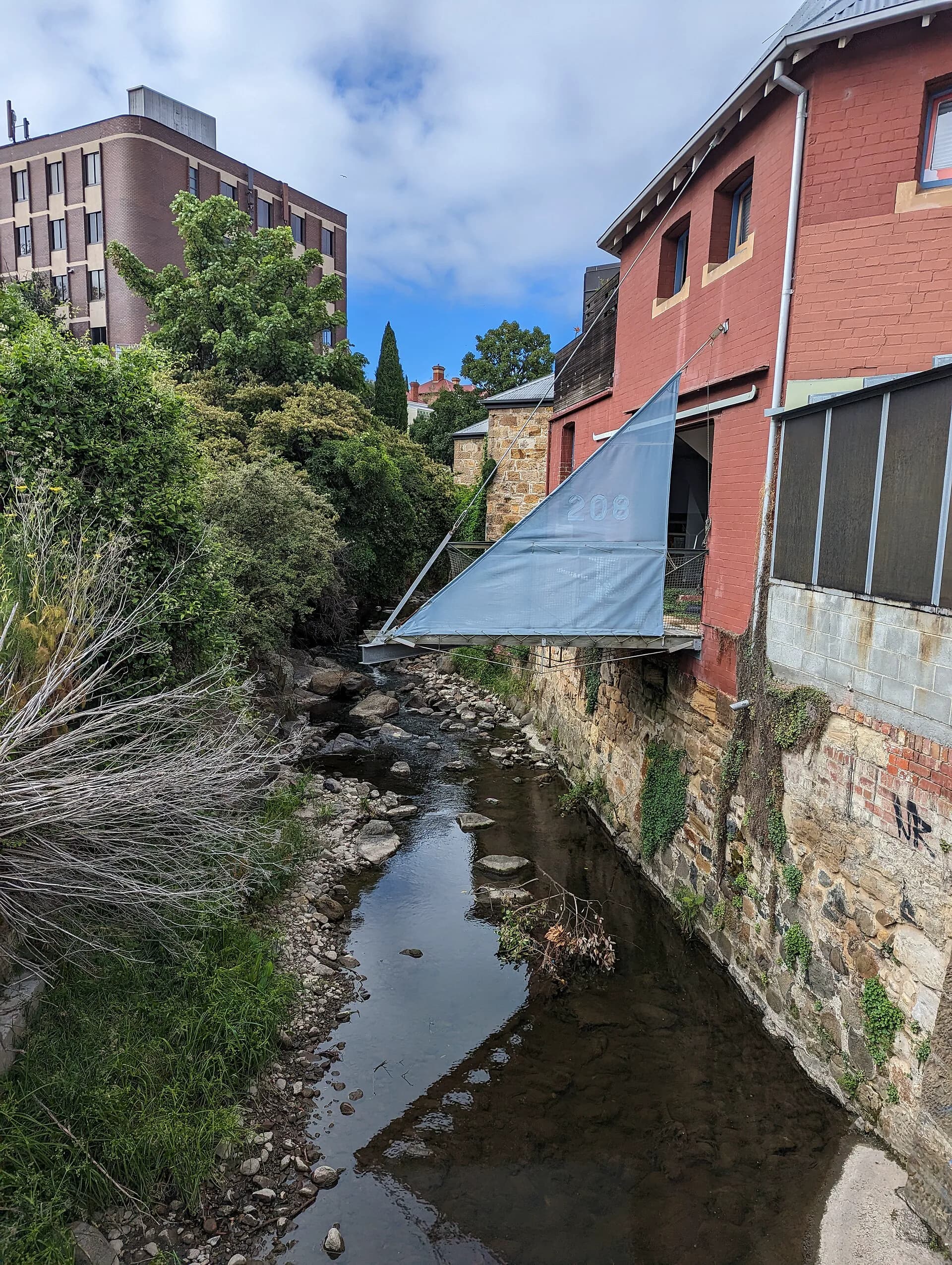 A view into Hobart Rivulet where it passes beneath Collins Street