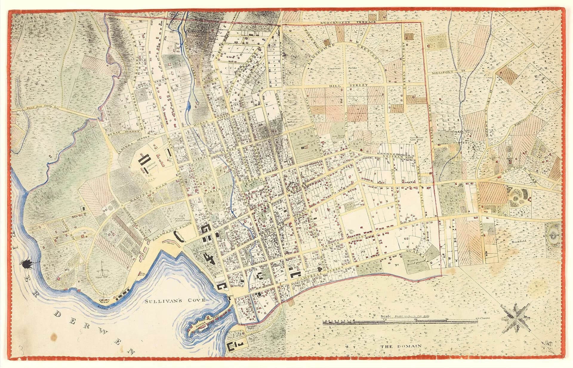 Map of Hobart Town around 1838