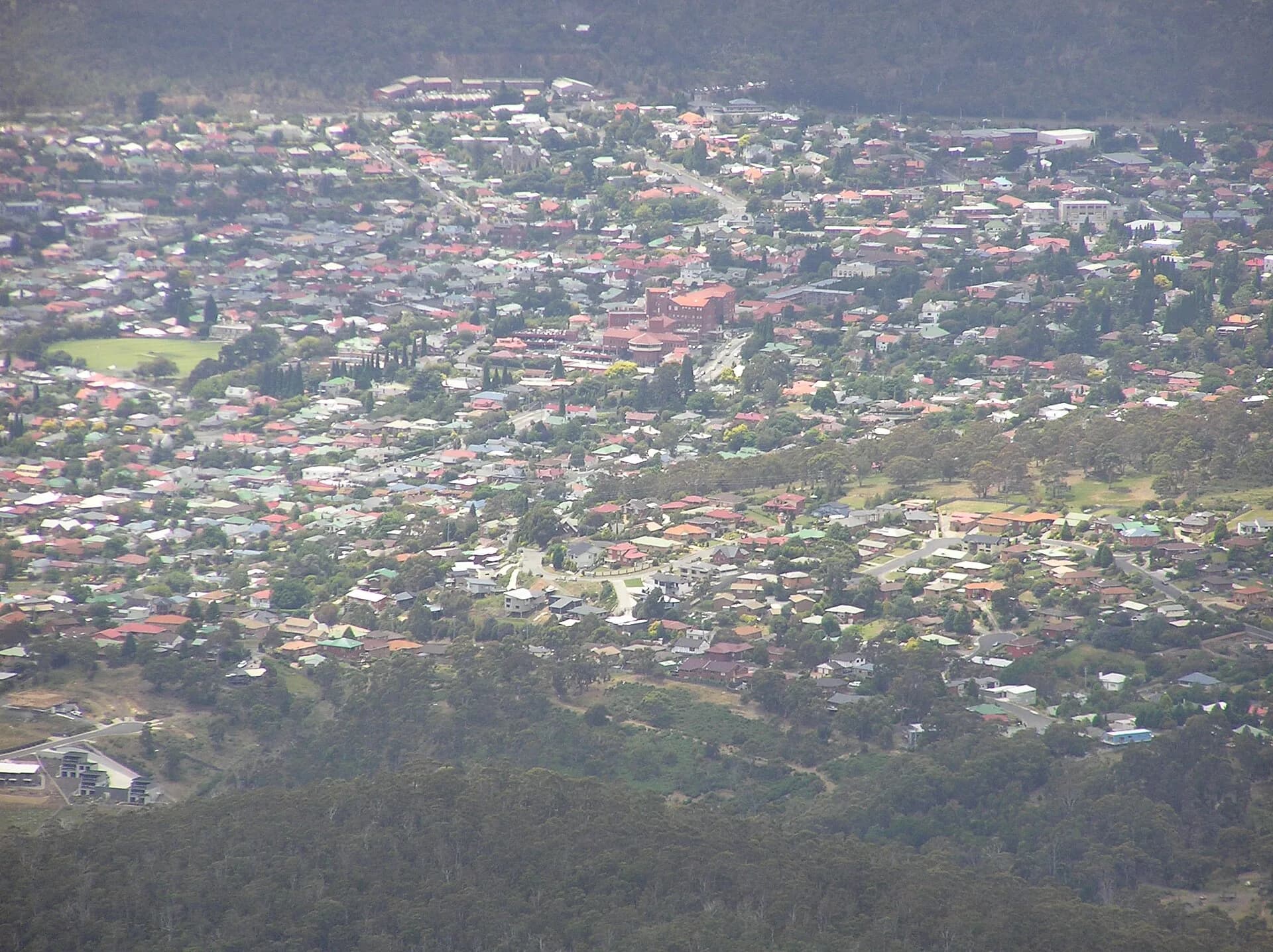 Lenah Valley and New Town seen from high ground near kunanyi