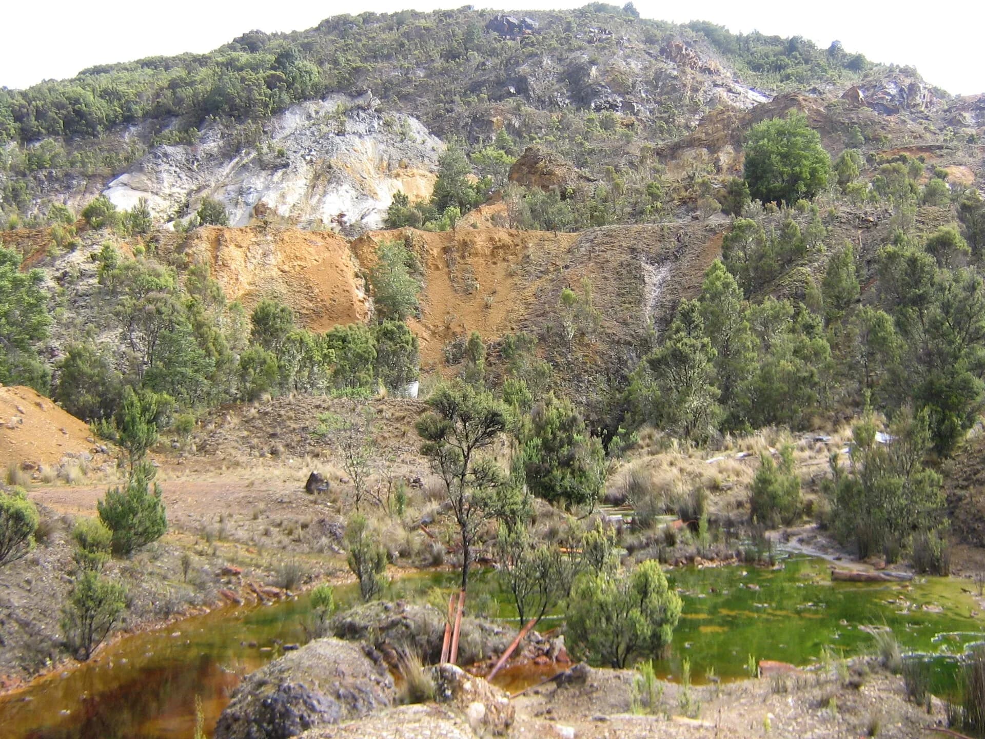 Exposed workings at the former Mount Bischoff tin mine near Waratah