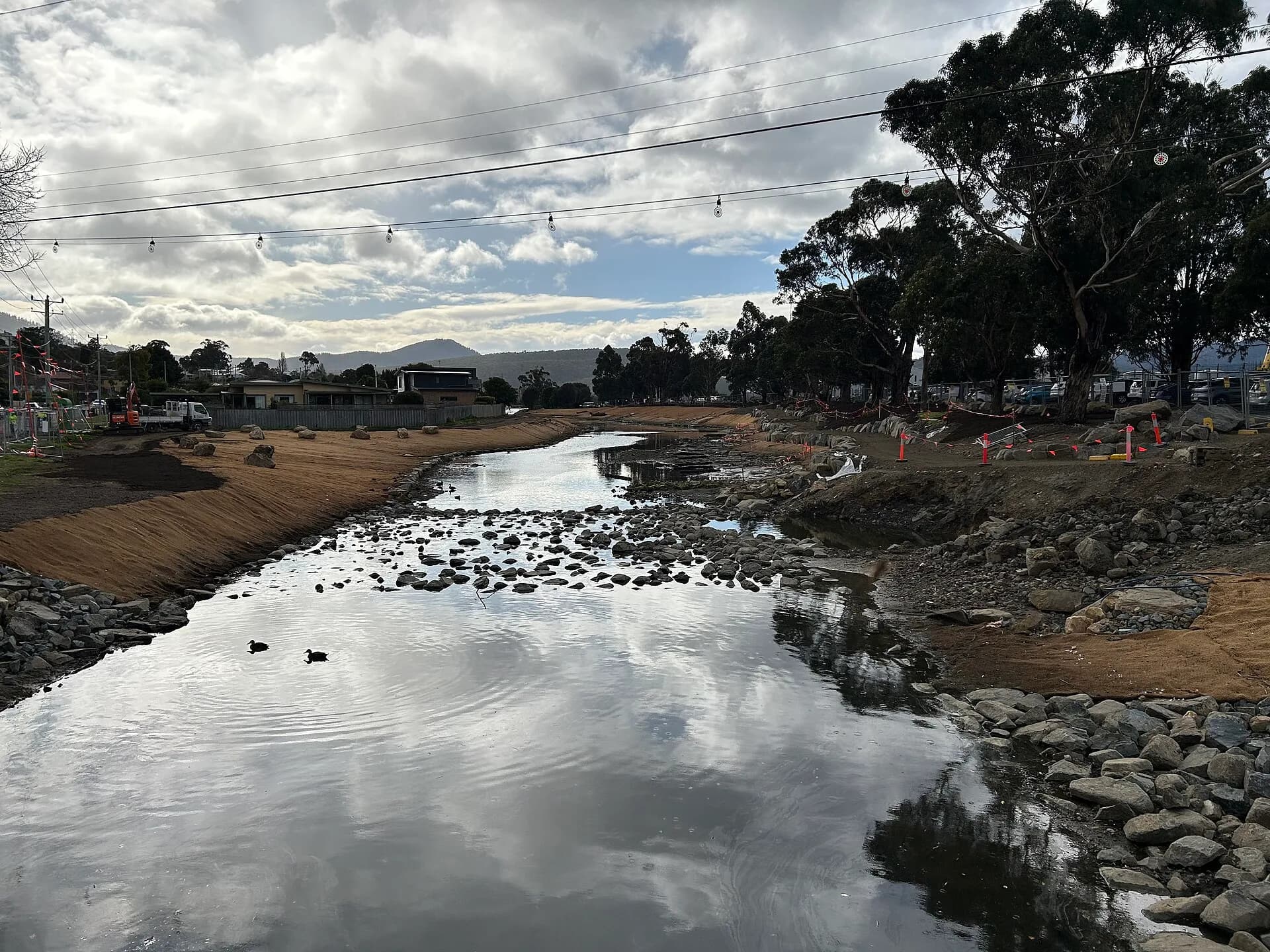 Restored section of New Town Rivulet with native planting