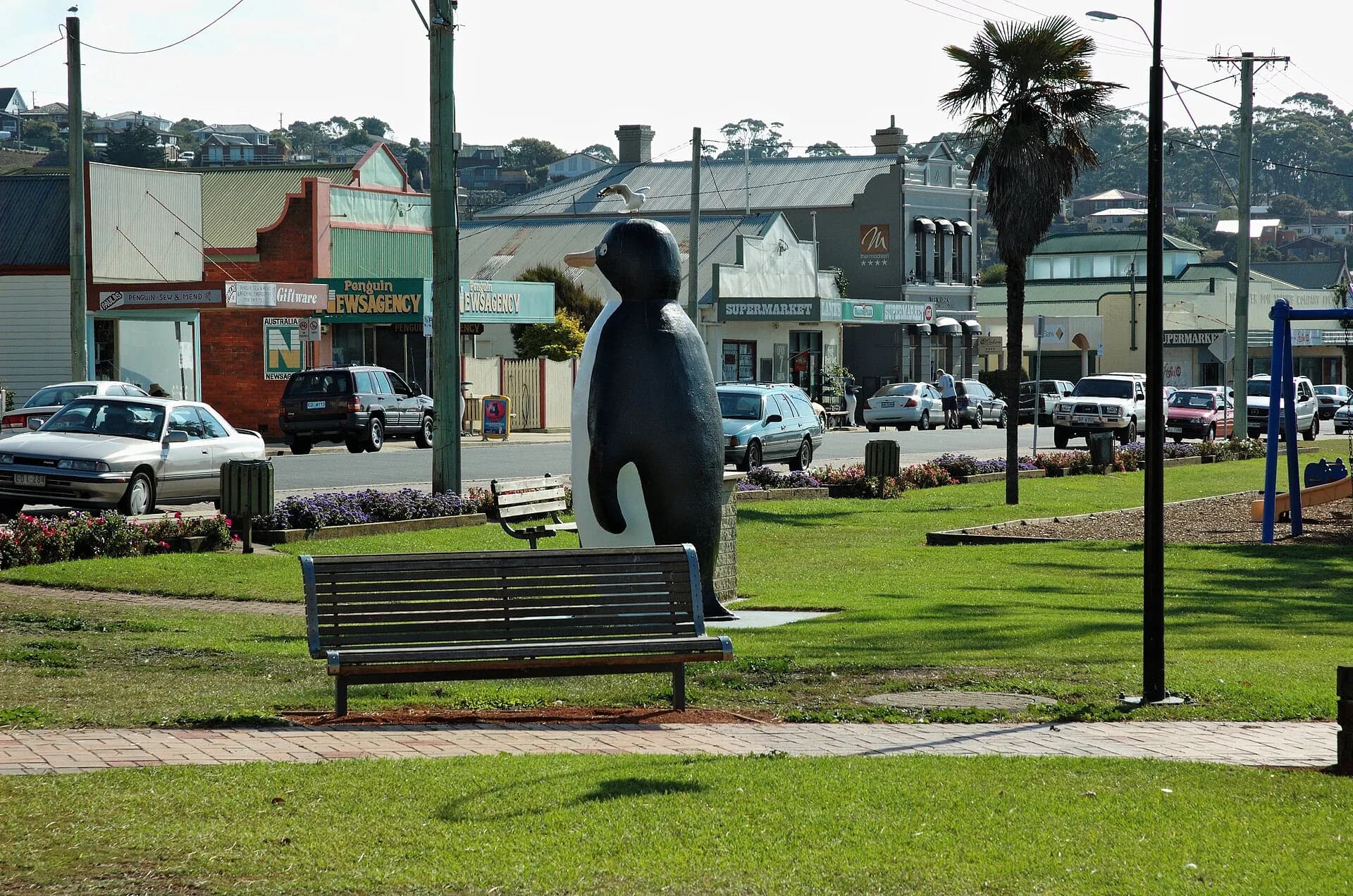 Large penguin sculpture on the Penguin foreshore