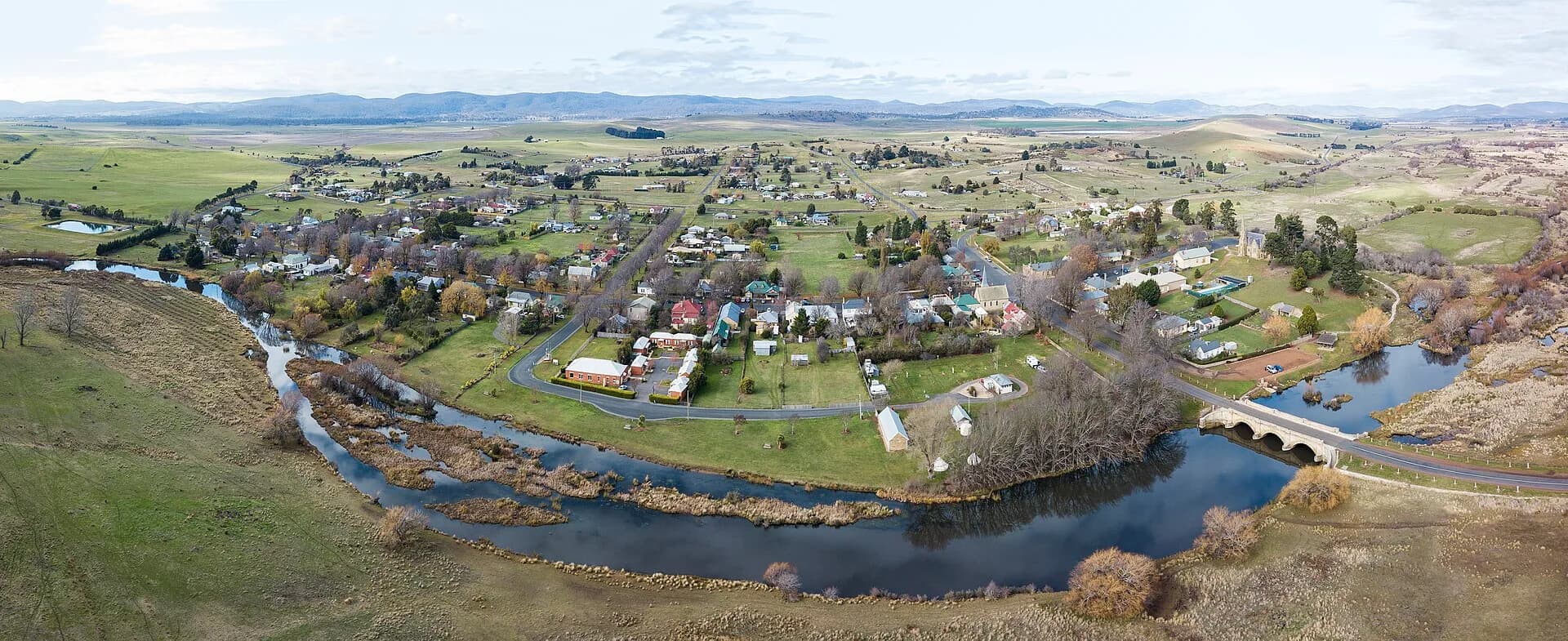 Aerial view across Ross and surrounding farm country