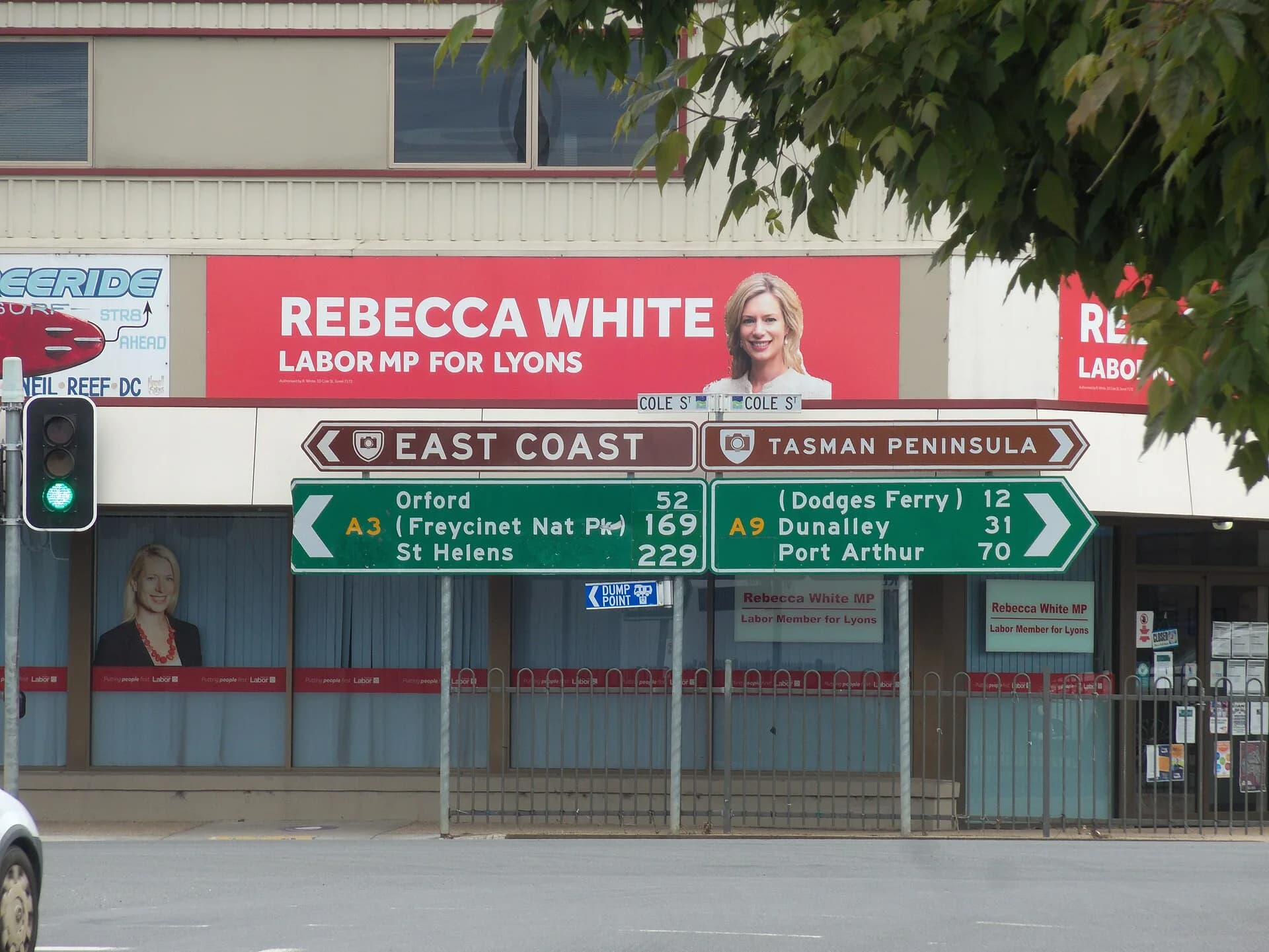 Road direction signs at Sorell for south-east Tasmanian routes