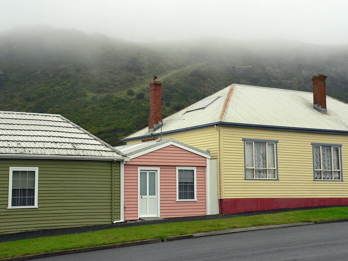 Historic cottages and buildings along Church Street in Stanley