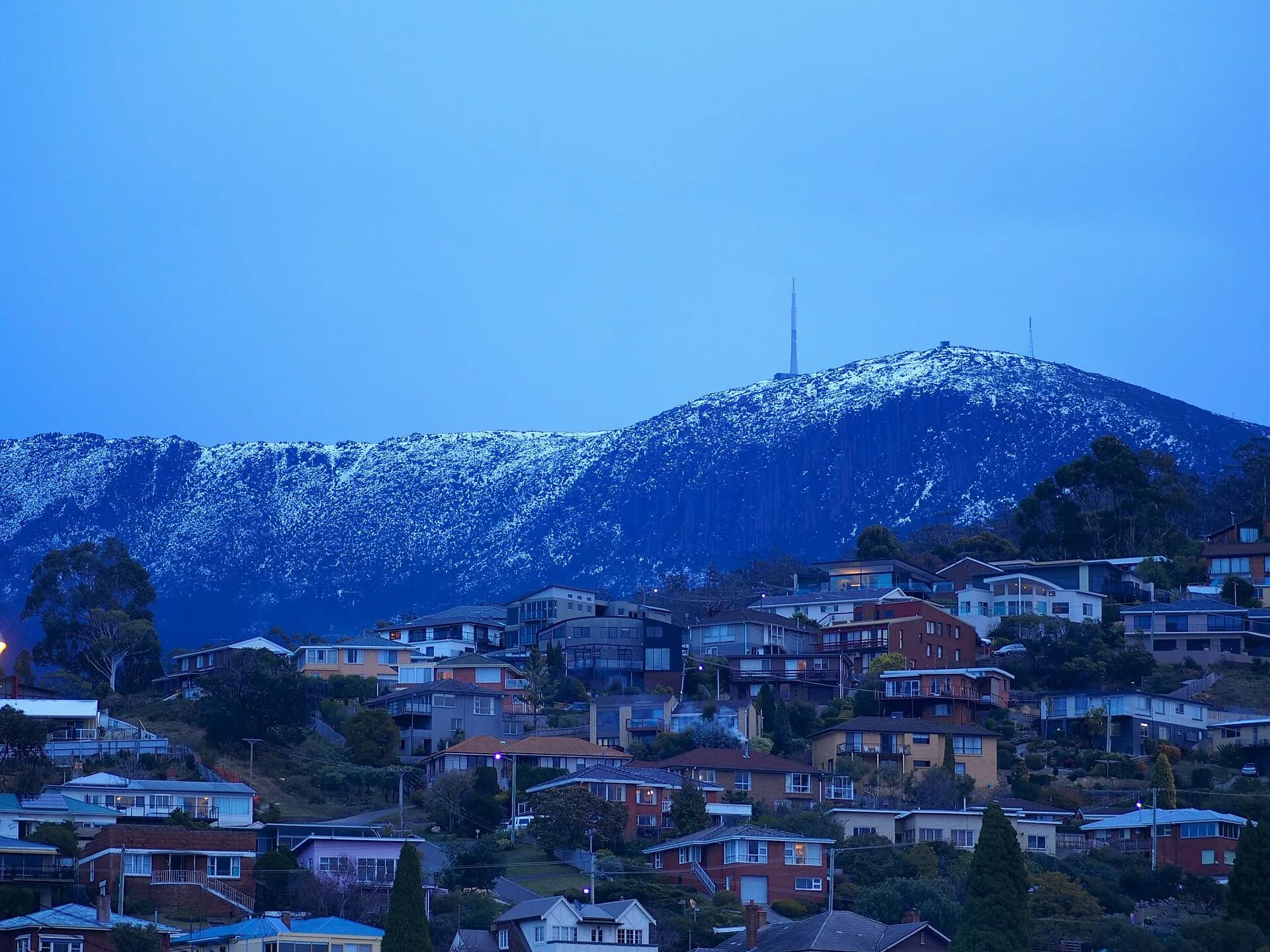 kunanyi viewed beyond West Hobart rooftops