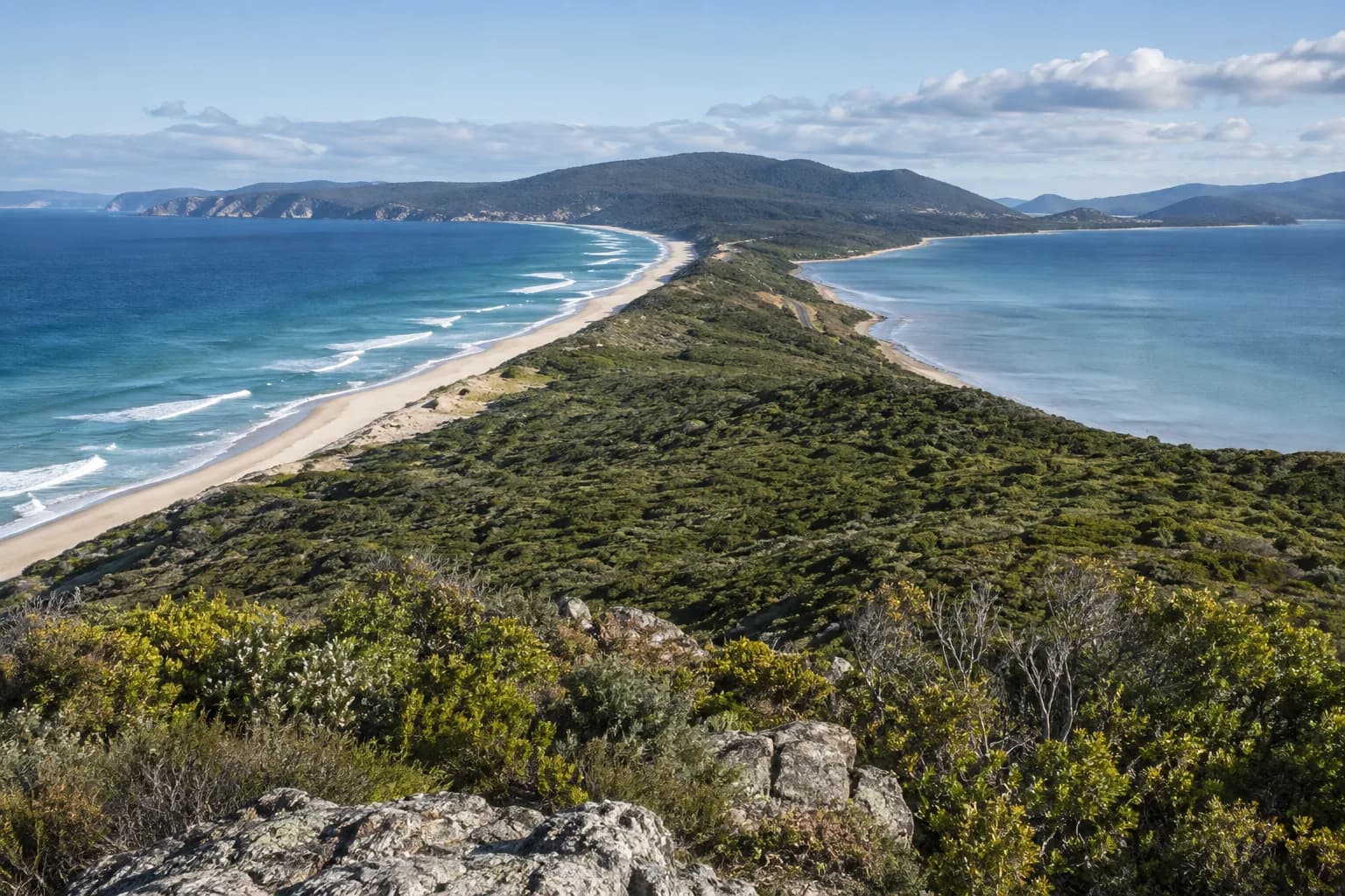 The narrow isthmus and beaches of Bruny Island